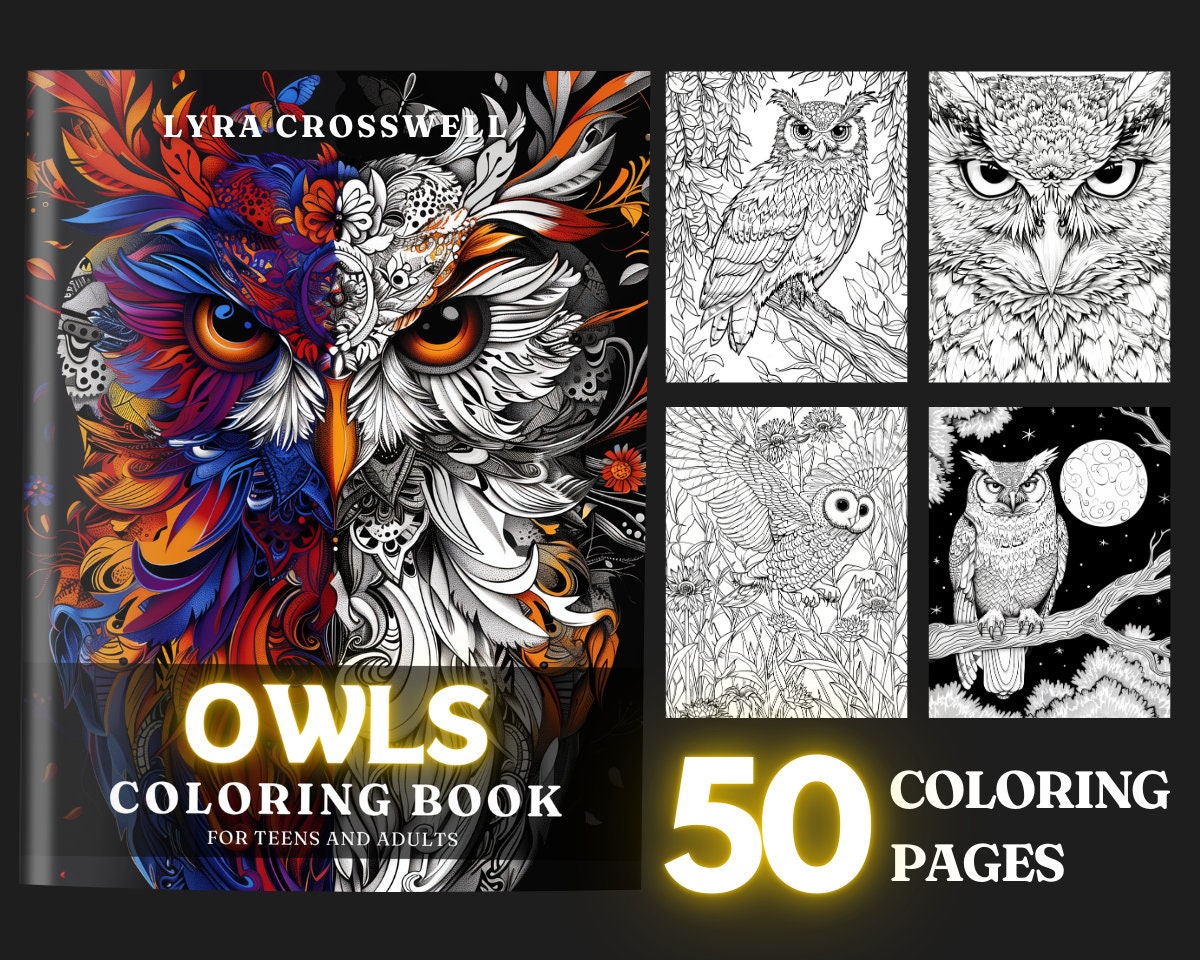 Owl Coloring Book: 50 Detailed Pages for Adults & Teens (PDF)