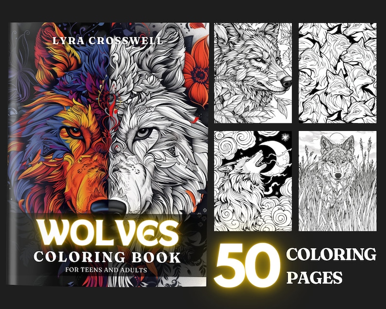 Wolf Coloring Book - 50 Wolf Coloring Pages for Adults & Teens - Unlimited PDF Downloading and ...