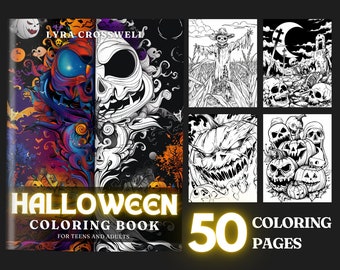 Halloween Coloring Book - 50 Halloween Coloring Pages For Adults & Teens - Unlimited PDF Downloading And Printing