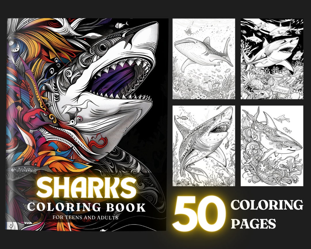 Sharks Coloring Book 50 Shark Coloring Pages for Adults & Teens ...