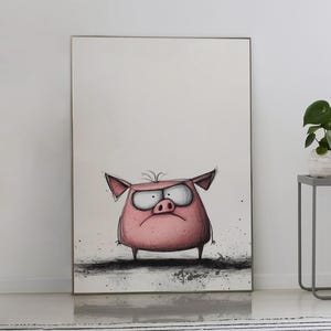 Cartoon Grumpy Pig Printable Download | Fun Wall Art & Cute Pig Decor for Kids Room | Instant Download Digital Print