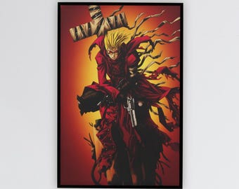 Vash the Stampede Poster | Classic Trigun Anime Art Print | 90s Sci-Fi Western Manga Wall Decor | Humanoid Typhoon Gift for Fans