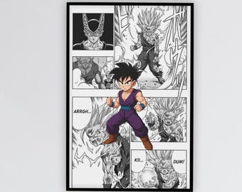 Young Hero's Gohan inspired -Epic Battle Poster- Powerful Manga B&W and Color Transformation - Fan Art Decor