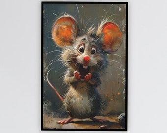 Adorable Mouse Art Print, Cute Wall Decor, Fun Kids Room Art, Whimsical Animal Poster, Gift for Mouse Lovers, Playful Home Accent