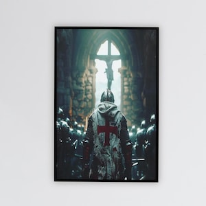 Templar Knight Crusader Wall Poster – Medieval Christian Art,Templar Knight in Armor ,Crusader Religious Wall Decor, Christian Faith Artwork