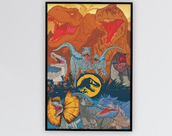Inspired Jurassic Park Poster Retro Vintage | Dinosaur Wall Art Print | Classic Movie Logo Poster | 90s Film Decor | Minimalist Dinosaur Art