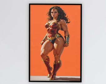 Powerful Amazonian Warrior Print | Female Superhero Wall Art | Mythological Heroine Poster | Strong Woman Illustration