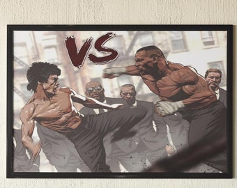 Inspiration B.r.u.c.e L.e.e vs Mike Tyson comic poster, Jet Kun Do, Martial Arts Wall Art, wall art Decor, Boxing, fight sports