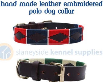 Collare per cani polo ricamato in pelle fatto a mano in stile argentino, accattivante in colori diversi, forte e confortevole per il collo dell'animale domestico