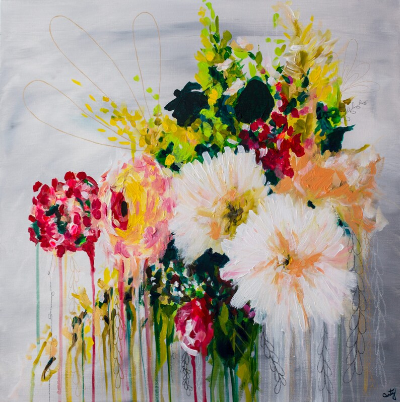 Large floral art print of original painting abstract floral Etsy