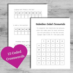 Hojas de actividades del día de San Valentín para niños Carta de amor secreta imprimible para decodificar Plantilla de crucigramas divertidos Página educativa y divertida Descifrador de códigos