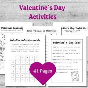 Lot de feuilles de travail imprimables pour la Saint-Valentin pour travaux manuels, coloriages éducatifs au format PDF, feuille d'idées d'activités d'intérieur amusantes pour la Saint-Valentin pour les enfants