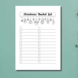 Bucket List für Weihnachten Printable Aktivitätsplaner für Kinder Adventsvorlage Niedliches Design PDF Brief To Do Liste Journal Digitaler Stundenplan