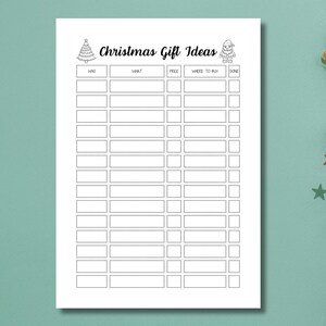 Lista de regalos de Navidad en formato PDF Plantilla de Notion Lista de deseos imprimible Planificador familiar Rastreador de regalos de víspera Qué comprar para el Adviento Bloc de notas