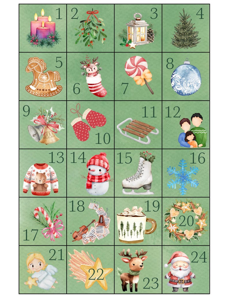 DIY Advent Calendar for Kids Printable Box Set 24 Pieces Christmas ...