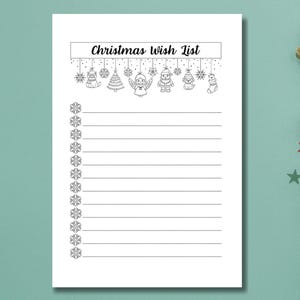 Lista de regalos de deseos para niños Plantilla en PDF de Notion Planificador de regalos de víspera imprimible Ideas de lo que quiero para Navidad Lista de verificación Carta de Adviento a Papá Noel