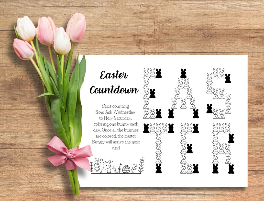 Easter Countdown for Kids Printable Holiday Calendar Bunny Design Ash ...