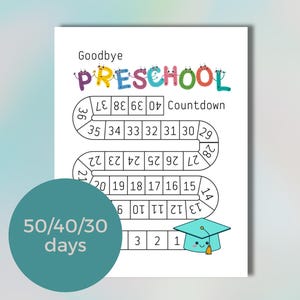 Último día de preescolar, cuenta regresiva imprimible para niños, seguimiento de graduación en PDF, regalo divertido para niños, calendario, fin de curso, celebración creativa