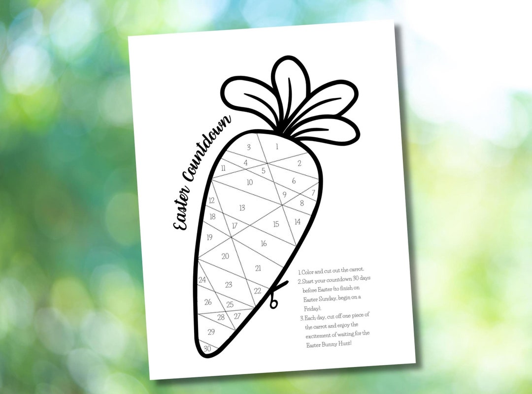 Carrot Easter Countdown for Kids 30 Day Calendar Printable Holiday ...