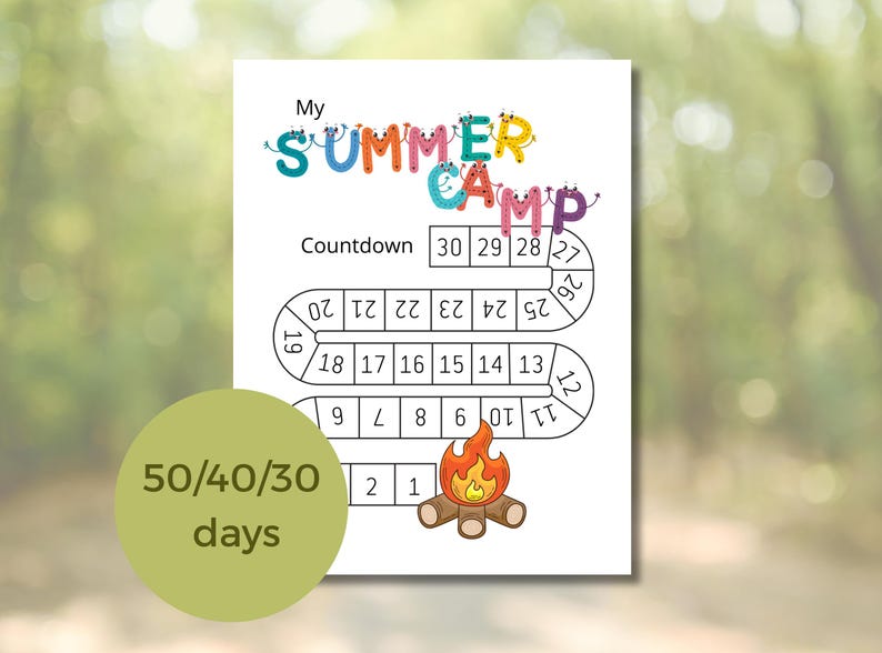 Summer Camp Countdown for Kids Printable Vacation Activity Calendar PDF ...