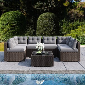 Comfortable Outdoor Modular Rattan Patio Sofa With Back Cushions