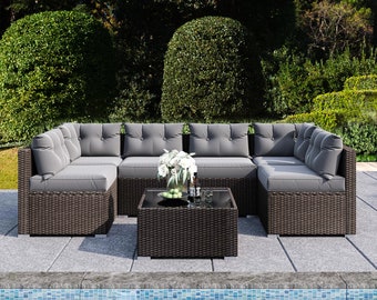 Comfortable Outdoor Modular Rattan Patio Sofa With Back Cushions