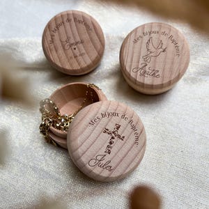 Boite à bijoux personnalisée en bois pour Baptême, cadeau de naissance