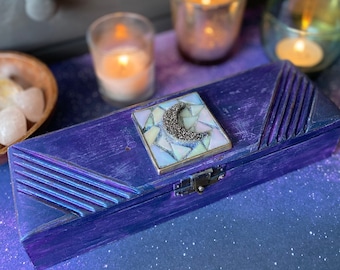 Crescent Moon Altar Box | Druzy Crystal Waning Moon| Ritual Wand Stash Box