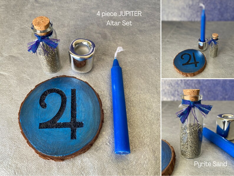 JUPITER Planetary Glyph Altar Set Talisman & Apothecary Bottle with Pyrite Sand Astrological Ritual Magic Decor image 6