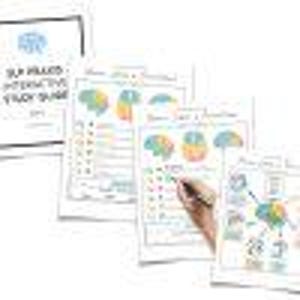 Puede incluir: Un conjunto de páginas de guía de estudio blancas con diagramas cerebrales coloridos y etiquetas anatómicas. El texto en la portada dice SLP MILLED INTERACTIVE STUDY GUIDE. Las páginas incluyen ilustraciones del cerebro humano con varias secciones resaltadas en azul, amarillo, verde y naranja, junto con notas escritas a mano y líneas para información escrita adicional.