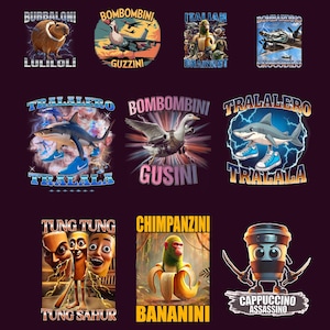 Brainrot Italian Meme Bundle Cappuccino Assassino, Bombardino Crocodilo Png, Tralalero Tralala, Tung Tung Tung Sahur Png Png Digital