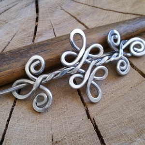 Celtic Knot Double Swirls and Curls Aluminum Shawl Pin, Hair Pin, Celtic Hair Slide, Hair Barrette, Sweater Clip, Knitters Gift for Women image 1