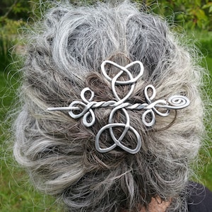 Celtic Trinity Knots Aluminum Hair Pin, Hair Barrette, Hair Slide, Hair Clip, Shawl Pin, Bun Holder, Long Hair Accessories, Knitting, Women