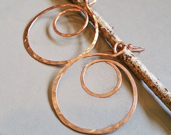 Big Copper Hoop Swirl Earrings, Bohemian Hammered Hoop Earrings, Copper Jewelry, Copper Earrings, Teen Girl Gift for Her, Women
