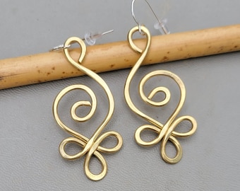 Celtic Spiral Brass Earrings, Celtic Jewelry, Women Celtic Earring Gift for Her, Mother Dangle Earrings, Hammered Jewellery Stocking Stuffer