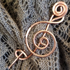Big Large Treble Clef Copper Shawl Pin, Scarf Pin, Hair Pin, Barrette, Hair Clip, Musician Gift Knitter Gift, Music Pin, Knitting, G Clef
