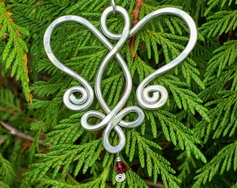 Celtic Angel Heart Ornament with Crystal Birthstone, Custom Remembrance Gift