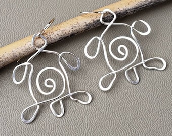Spiral Turtle Earrings, Sterling Silver Sea Turtle, Tortoise