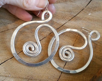 Very Big Spiral in Circle Hoop Earrings Light Weight Aluminum Jewelry, Big Hoops, Large Hoops Gift for Women Big Earrings Statement Earrings