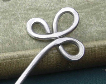 Trinity Clover Loops Aluminum Hair Stick, Shawl Pin, Beauty Gift, Bun Holder, Hair Pick Pin, Metal Hair Stick, Women, Long Hair Accessory