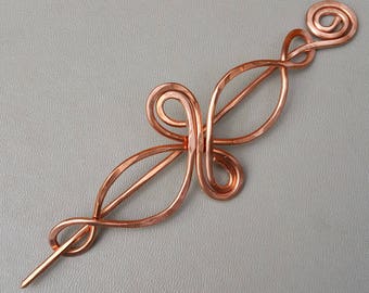 Celtic Infinity Loops Copper Shawl Pin, Metal Hair Pin, Hair Slide, Sweater Closure, Hair Barrette, Celtic Knot Long Hair Accessories, Women