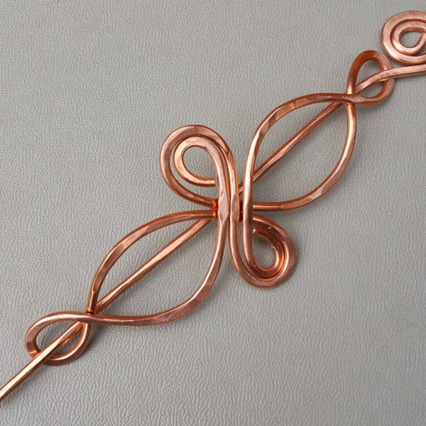 Celtic Infinity Loops Copper Shawl Pin, Metal Hair Pin, Hair Slide, Sweater Closure, Hair Barrette, Celtic Knot Long Hair Accessories, Women