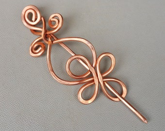 Celtic Loops and Spirals Copper Shawl Pin, Hair Pin, Sweater Clip, Brooch Fastener Closure Celtic Knot Gift for Knitters Jewelry Accessories