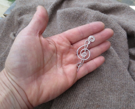 Kleine Violinschlüssel Silber Schal, Schal Pin, Verschluss