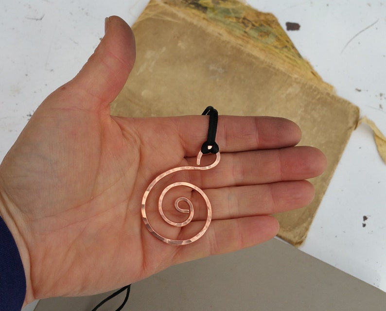 Gift for Women Metal Statement Spiral Necklace Large Hammered Copper Necklace Big Spiral Copper Pendant