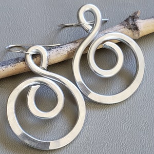 Swirl Hoop Earrings, Light Weight Aluminum Jewelry, Hoops Dangle Earrings, Everyday Earrings Gift for Her image 1