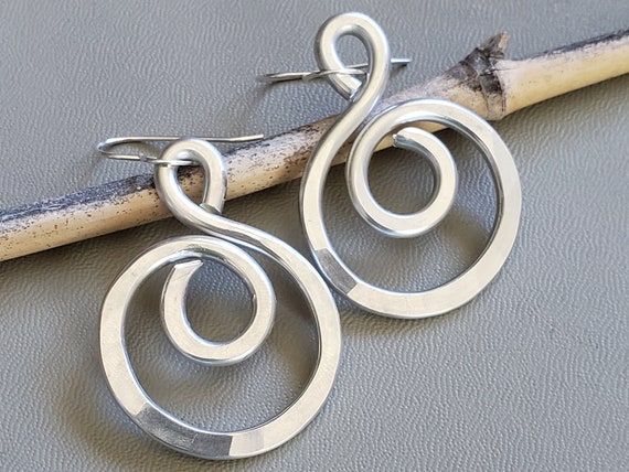 Big Double Hoop Very Light Weight Aluminum Pendant Necklace Handmade in Oregon Boho Modern