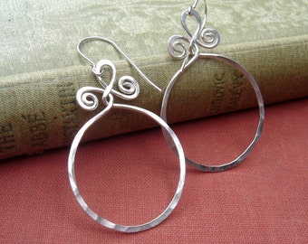 Big Sterling Silver Hoop Earrings, Circle With Spiral Twists Gift for Her Boho Jewelry, Large Hoops Lightweight Everyday Earring Women  Wife