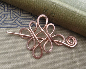 Little Looping Celtic Crossed Knots Copper Shawl Pin, Scarf Pin, Sweater Brooch, Small Lace Shawl Pin Gifts for Knitters Celtic Pin