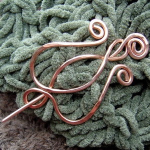 Tulip Lyre Copper Shawl Pin Stick, Brooch for Sweater , Metal Scarf Pin, Fastener, Knitters Gift for Women Knitting Celtic Accessories image 5